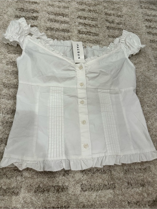 Brandy Melville Tops - Brandy Melville White Ruffle Button-Front Women's Top